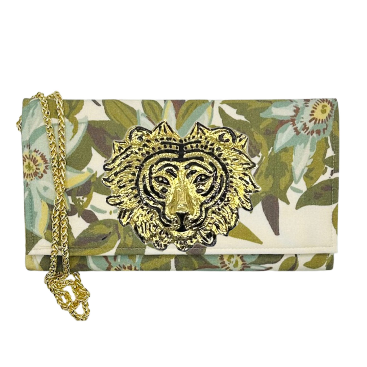 Floral Crossbody Clutch Purse w/ Customizable Embellishment: White bamboo stick