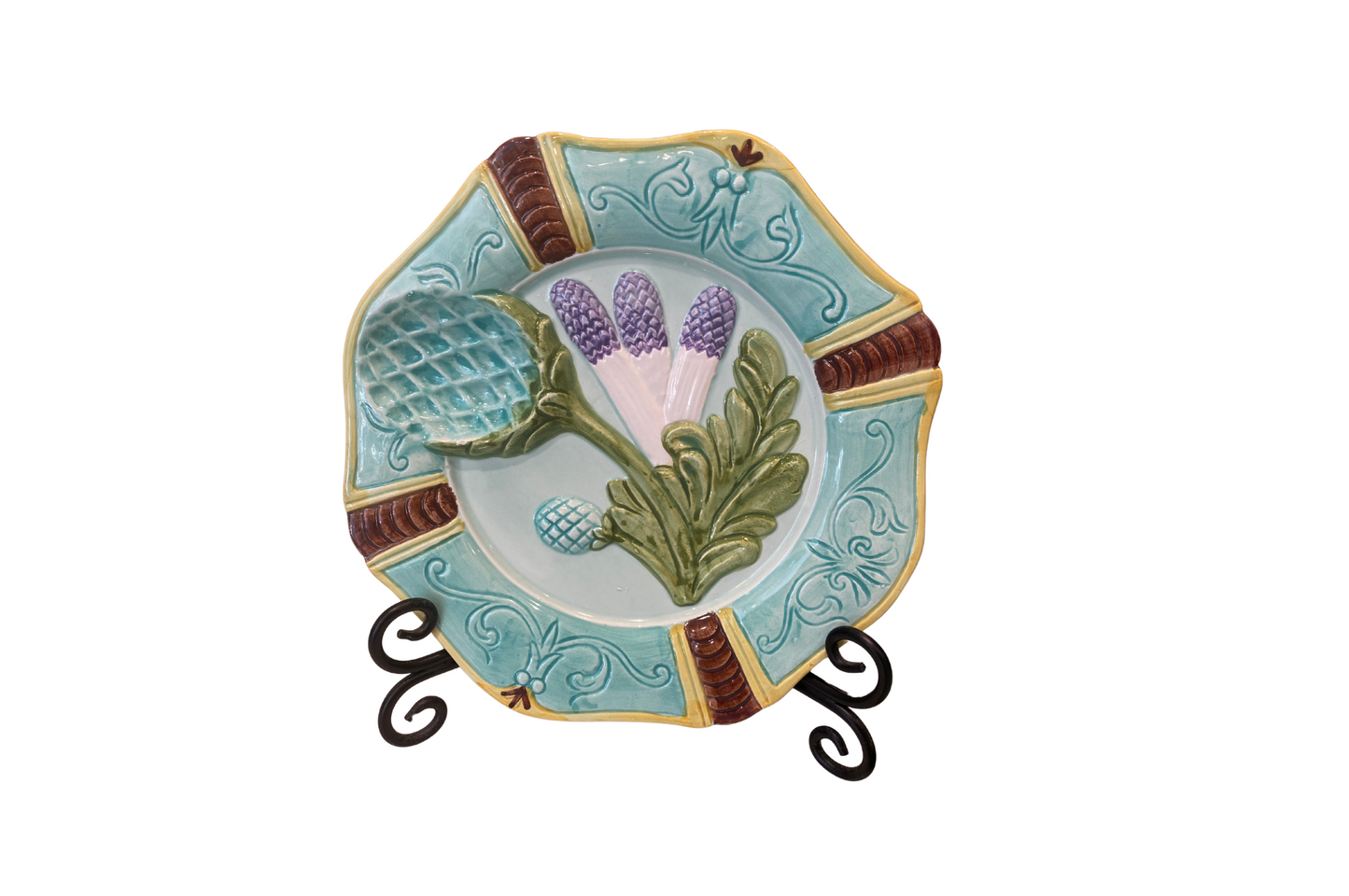 Vintage Seymour Mann Majolica Artichoke Asparagus Hand-Painted Plates