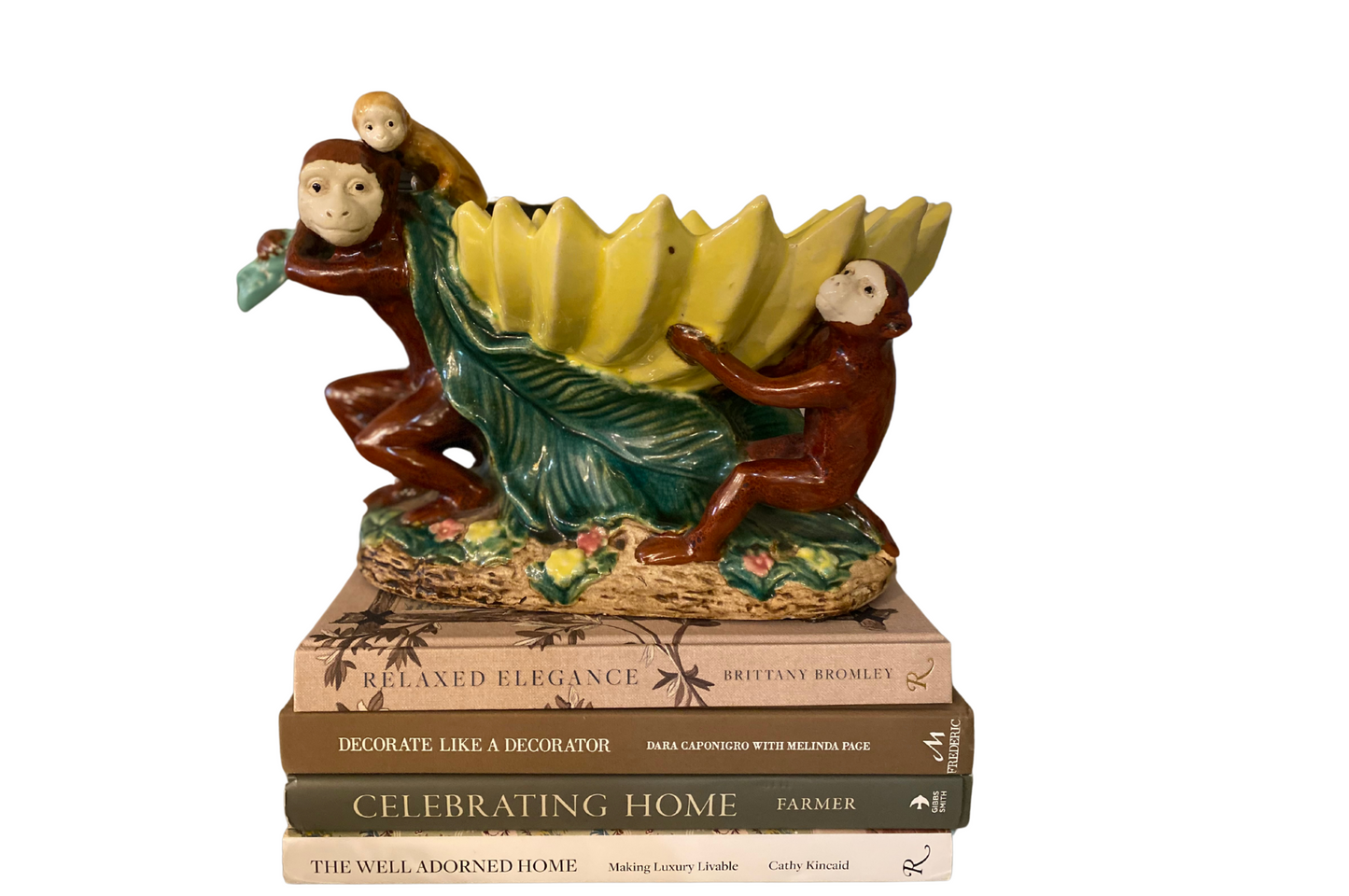 PALM BEACH STYLE MAJOLICA MONKEY AND BANANA CENTERPIECE