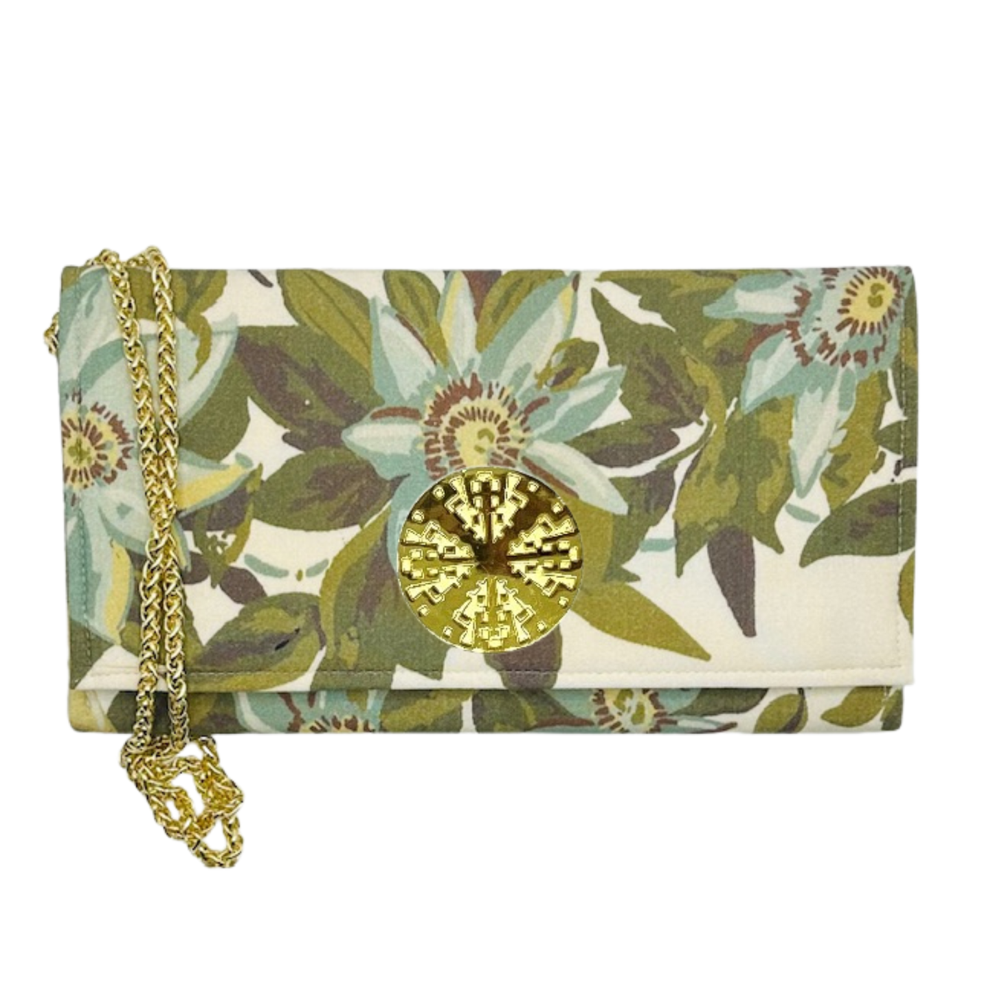 Floral Jasper Crossbody Clutch with Gold Bamboo Embellishment