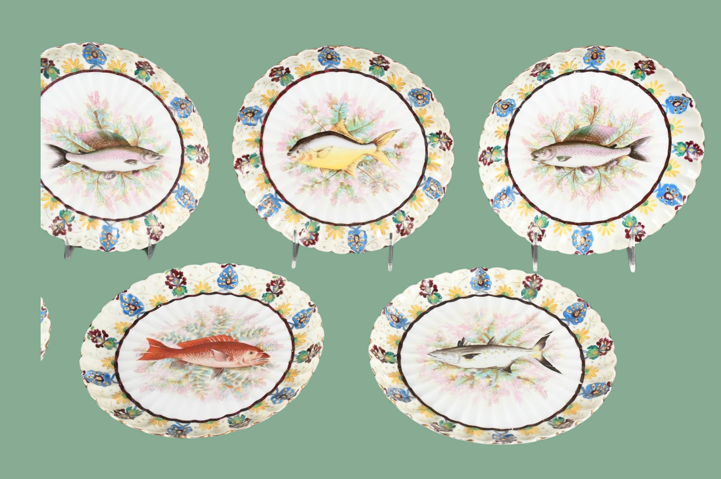 1890's Victoria MARX & GUTHERZ CARLSBAD FINE PORCELAIN FISH SET