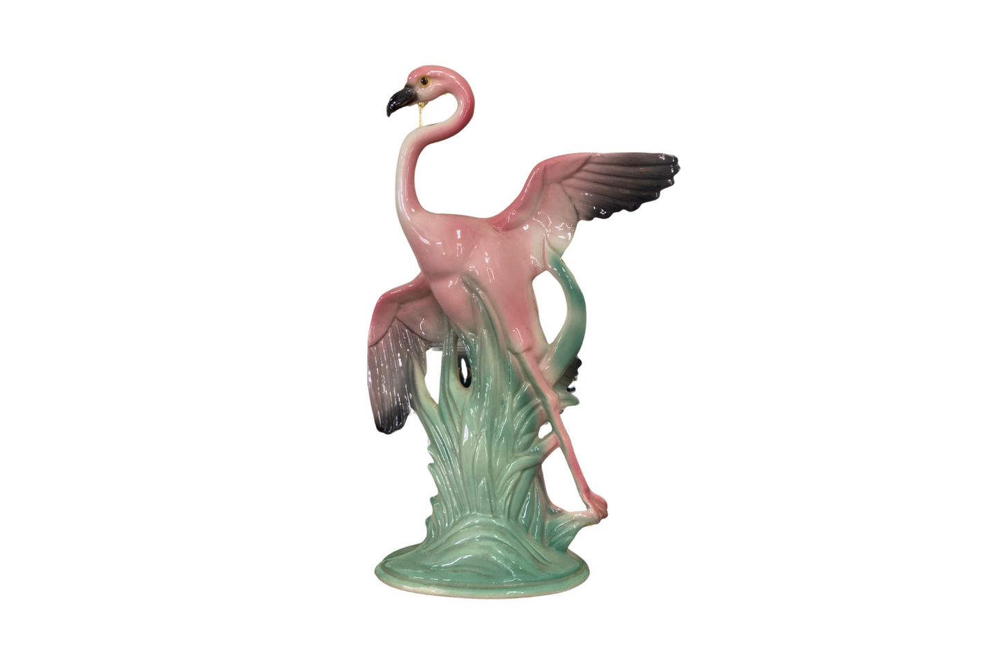 ART DECO CERAMIC PINK FLAMINGO FIGURINE IN PRISTINE CONDITION