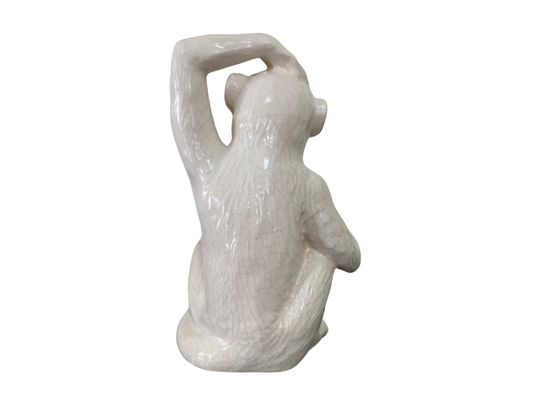 Vintage Italian Glazed Ceramic Monkey with Banana | Mid-Century Palm Beach Style Figurine