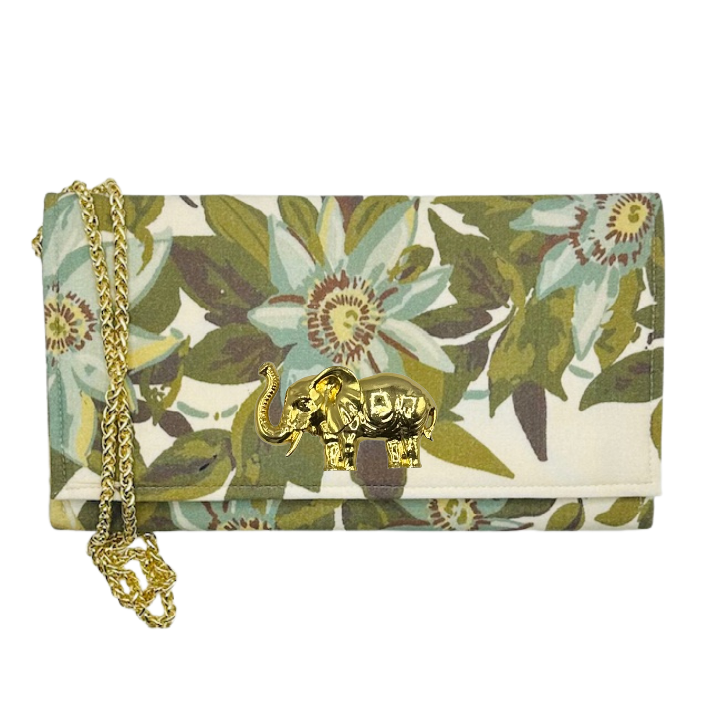Floral Crossbody Clutch Purse w/ Customizable Embellishment: White bamboo stick