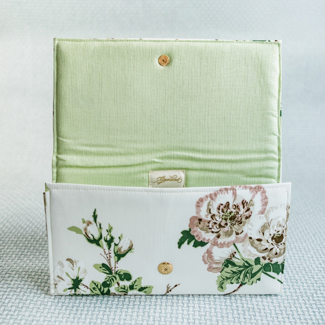 Floral Cluster Schumacher Clutch with Gold Leopard Embellishment