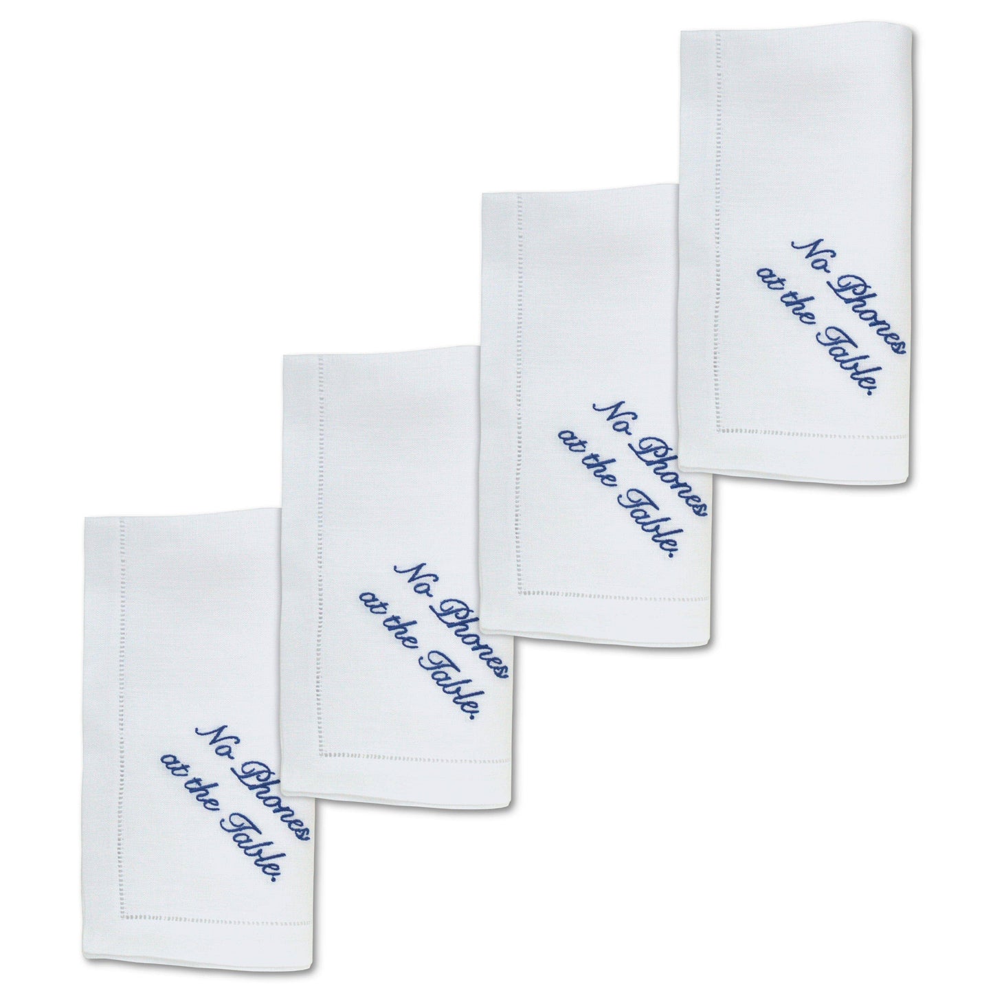 No Phones at the Table Dinner Napkins (Set of 4) – by Chefanie Blue Embroidery