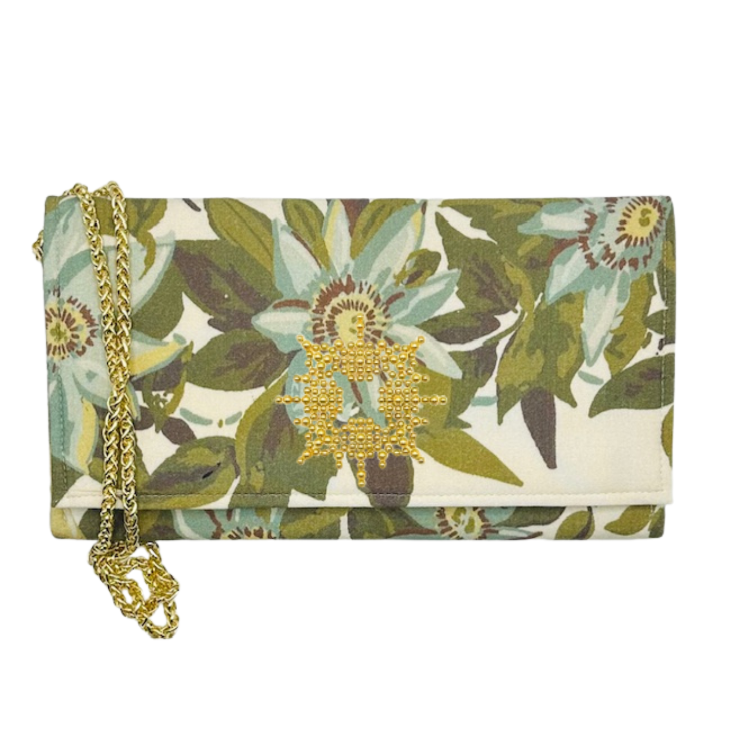 Floral Crossbody Clutch Purse w/ Customizable Embellishment: White bamboo stick