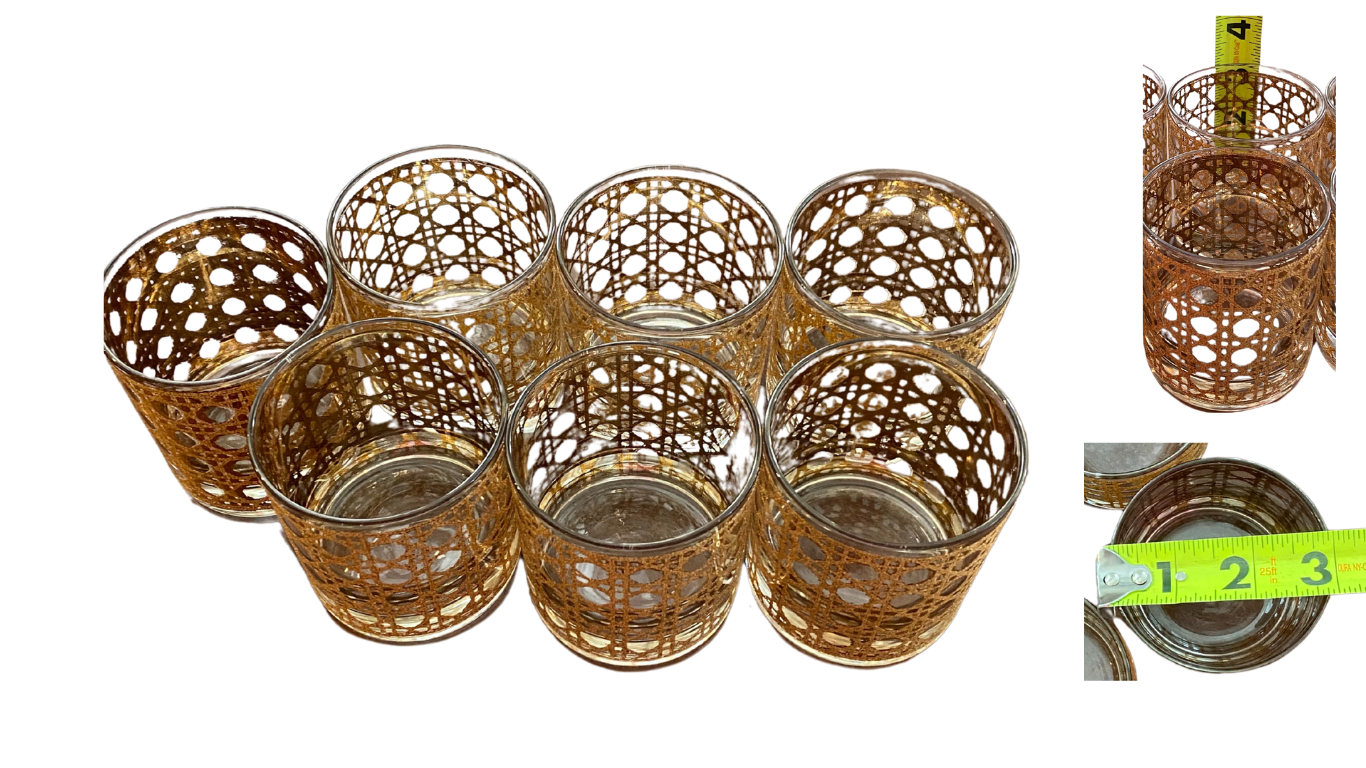 Vintage Culver Canella Whiskey Glass Set, Double Old Fashioned and Old Fashioned, 22kt Gold