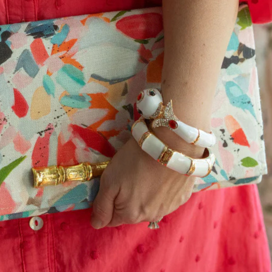 White Fish Cuff Bracelet w/ Ruby & Pavé Accent Design
