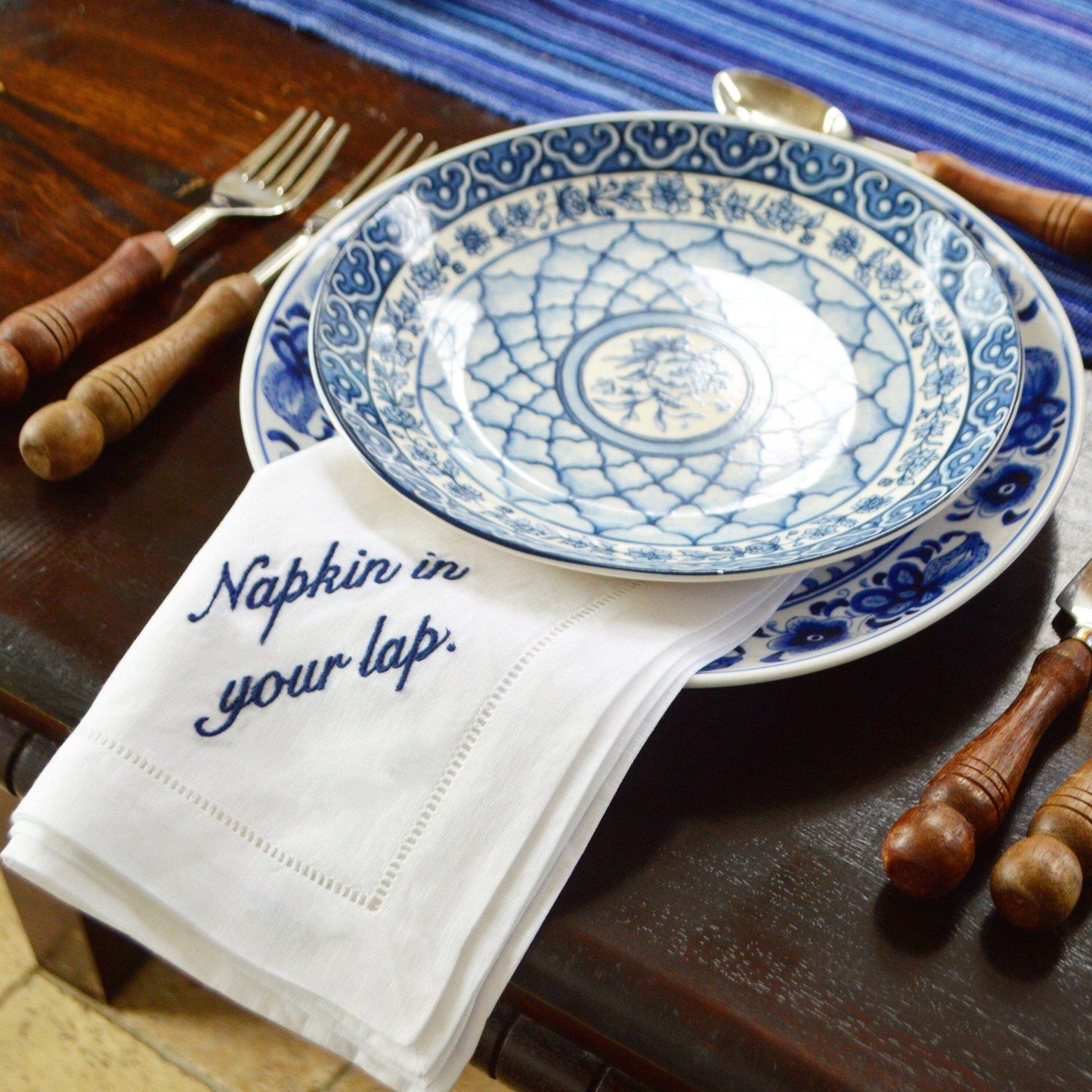 Miss Manners Dinner Napkin Set of 4 (Blue) – by Chefanie