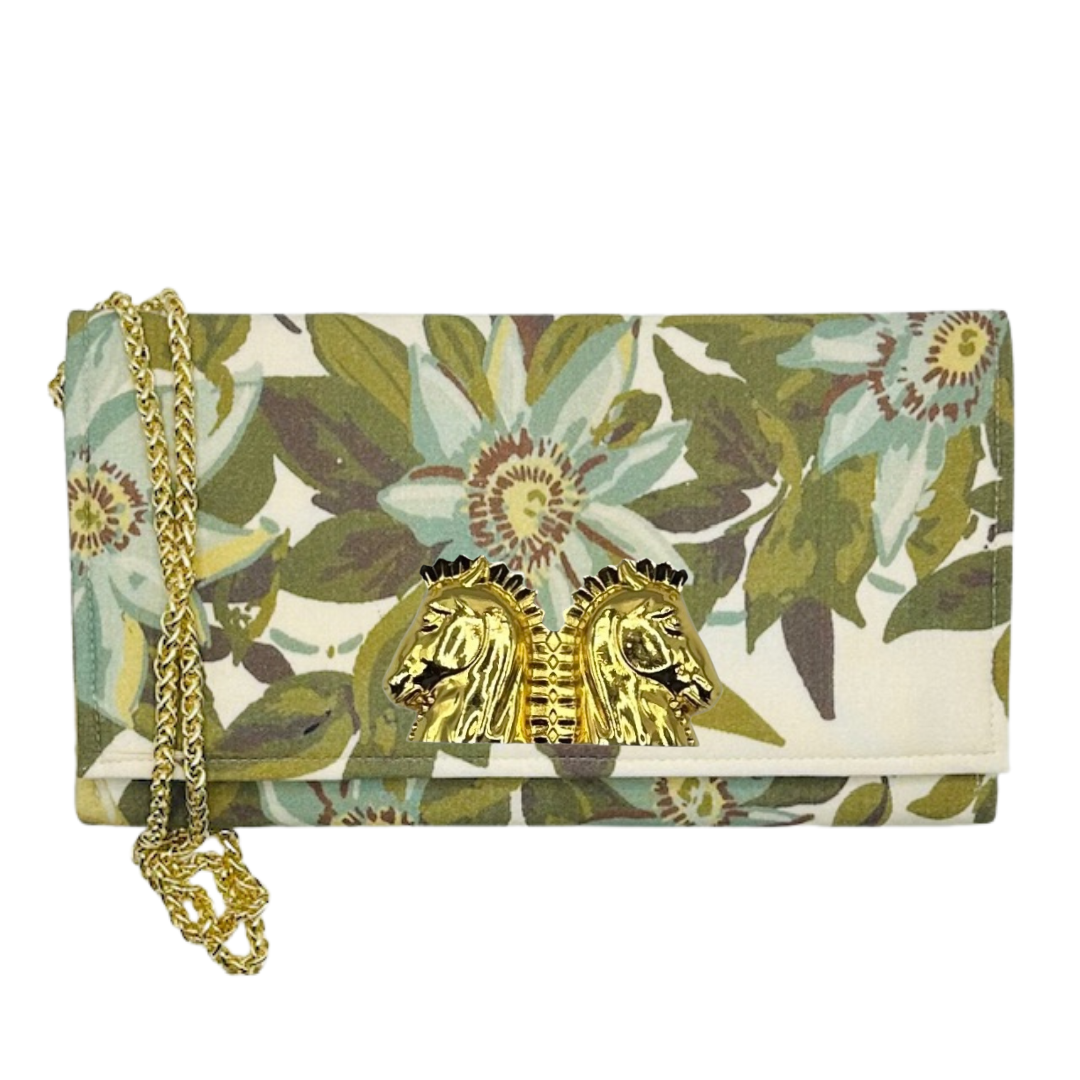 Floral Crossbody Clutch Purse w/ Customizable Embellishment: White bamboo stick