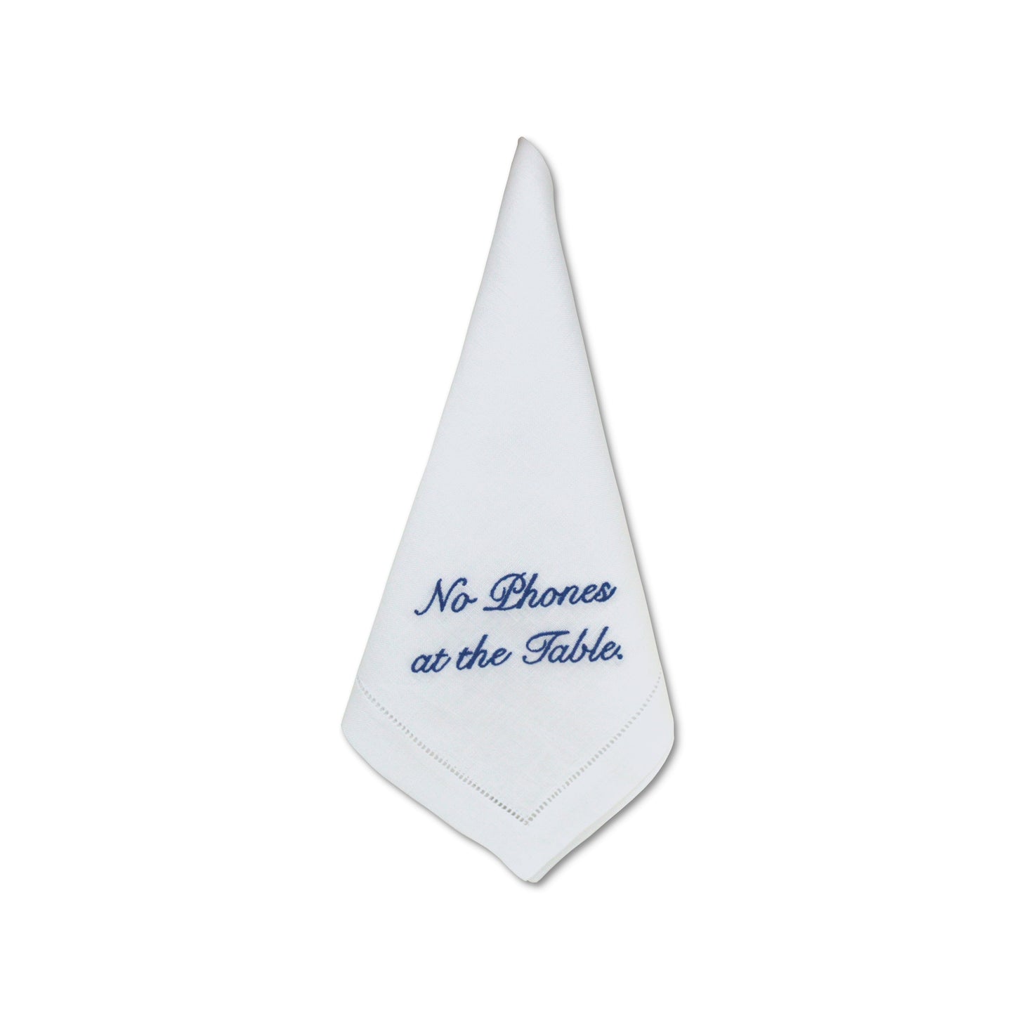 No Phones at the Table Dinner Napkins (Set of 4) – by Chefanie Blue Embroidery