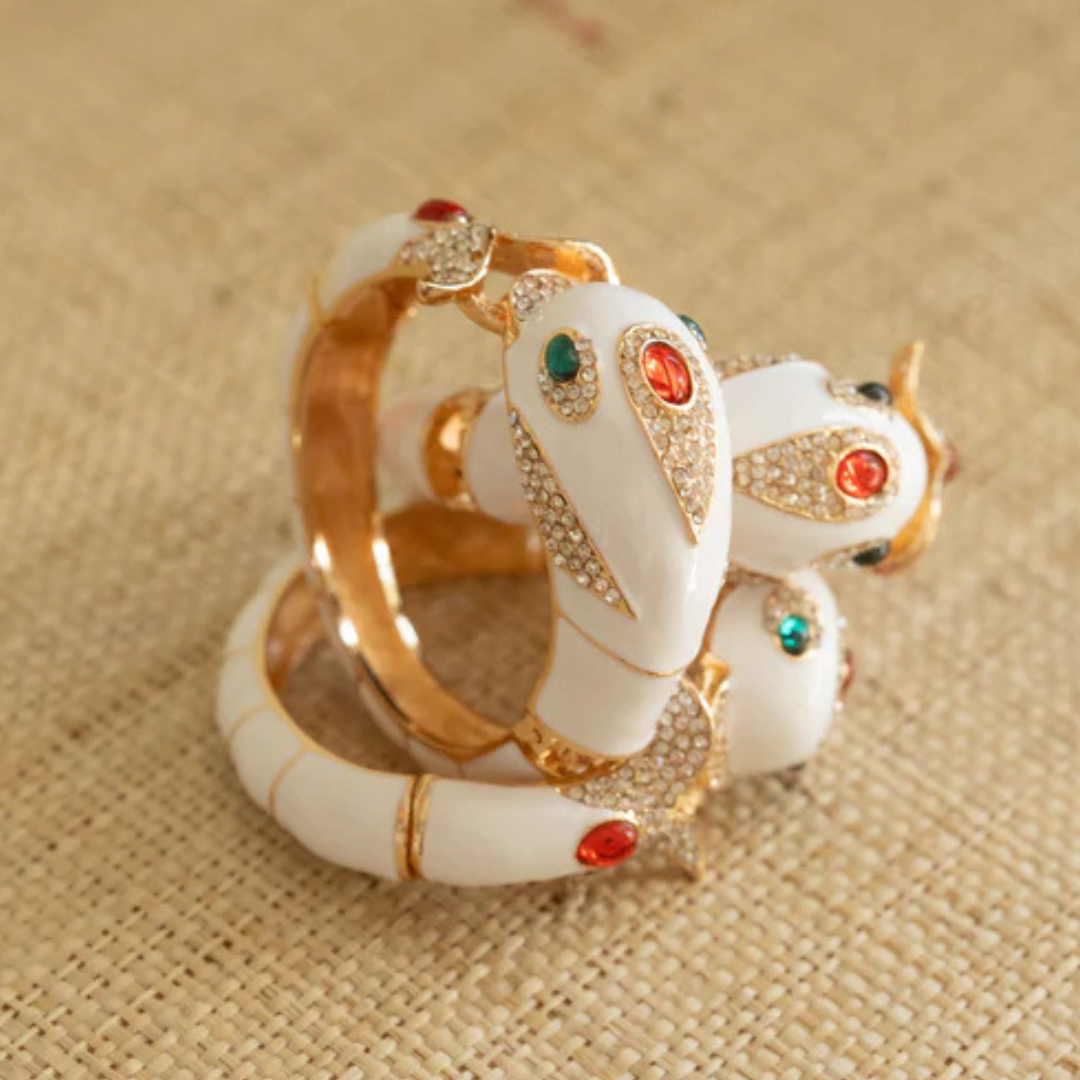 White Fish Cuff Bracelet w/ Ruby & Pavé Accent Design
