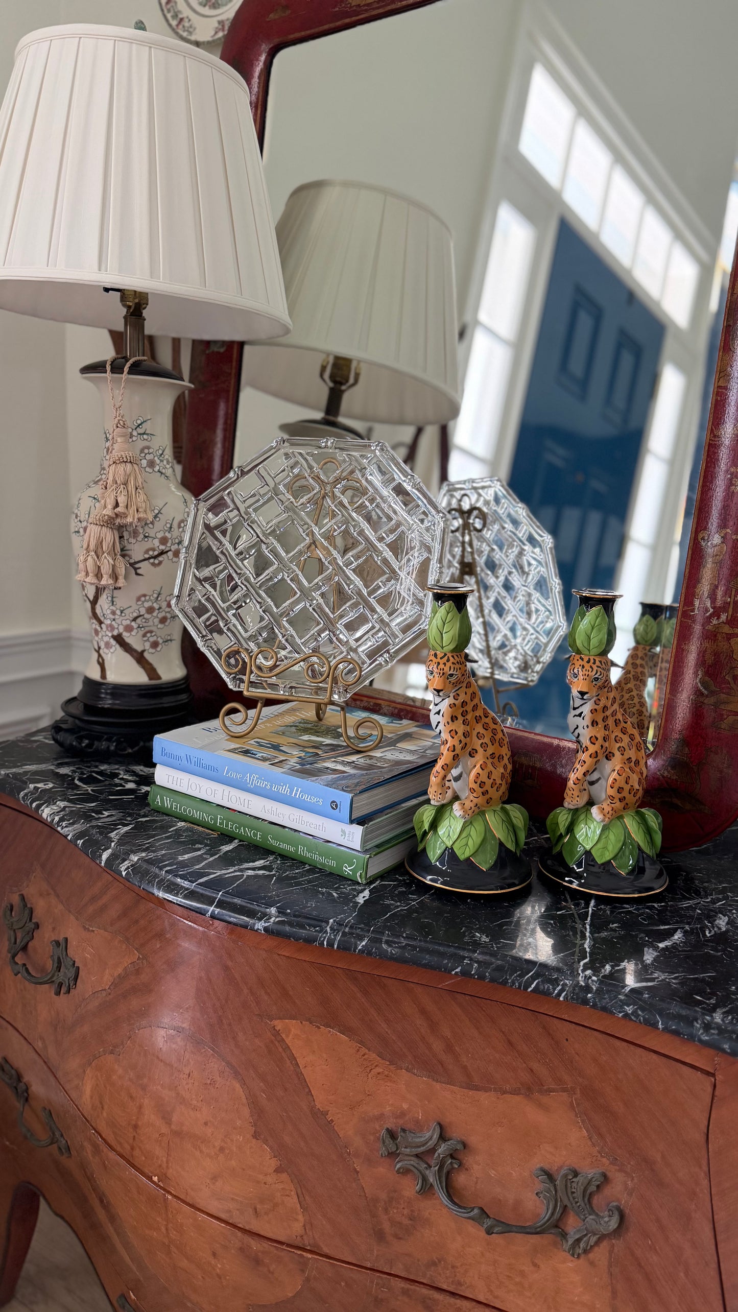Pair of Lynn Chase Jaguar Jungle Candlesticks, 1991