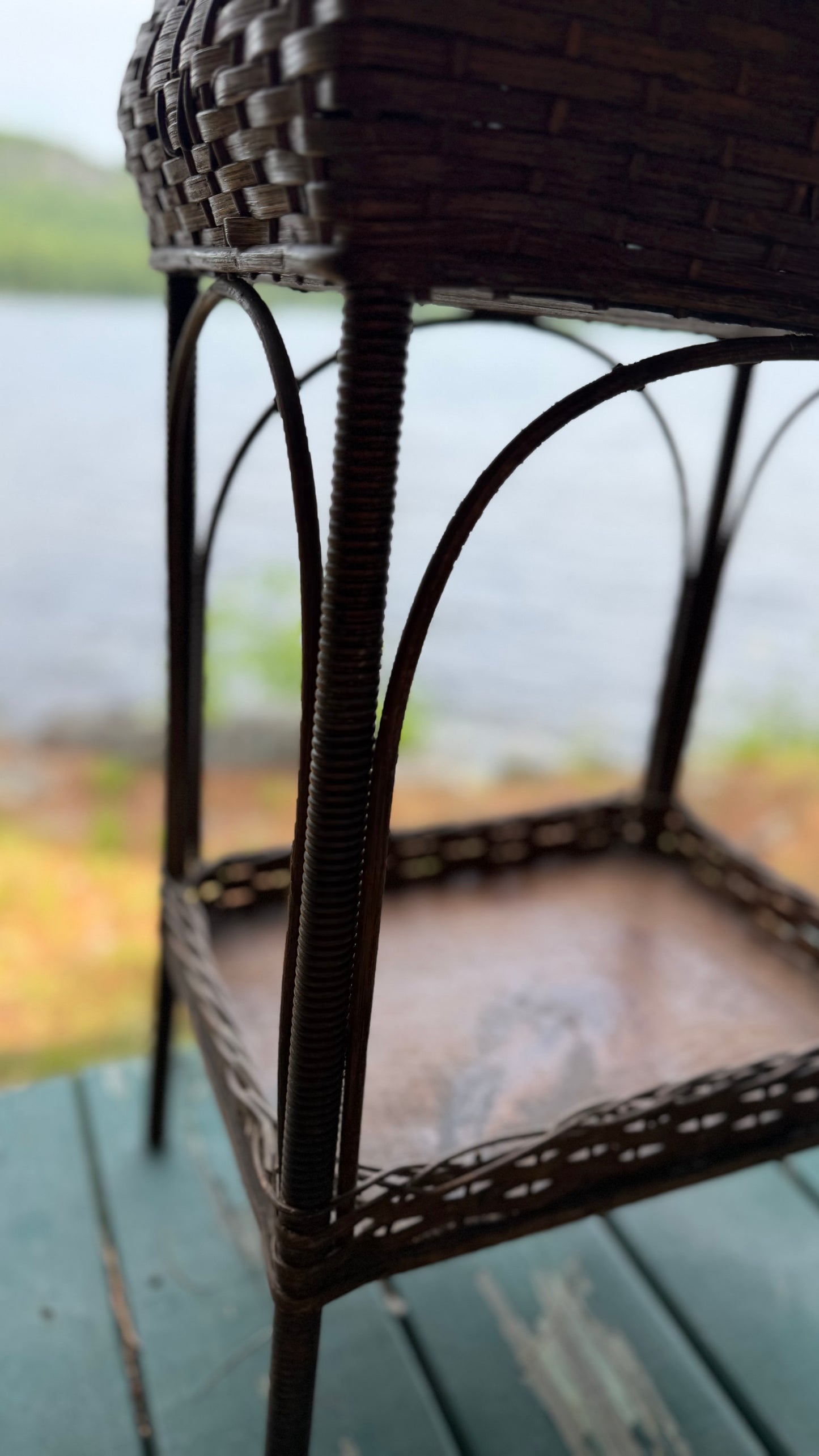 Antique Wicker Sewing Basket on Stand with Domed Lid