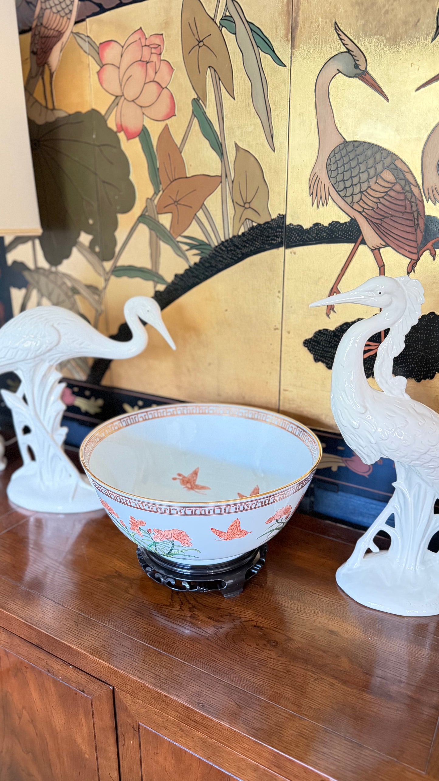 Rare Circa-1970s Mottahedeh Bird & Butterfly Porcelain Punch Bowl