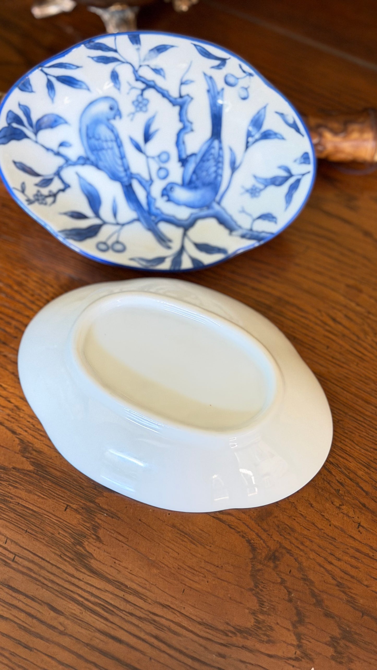 Vintage Blue & White Chinoiserie Bird Trinket Dish — Sold Individually