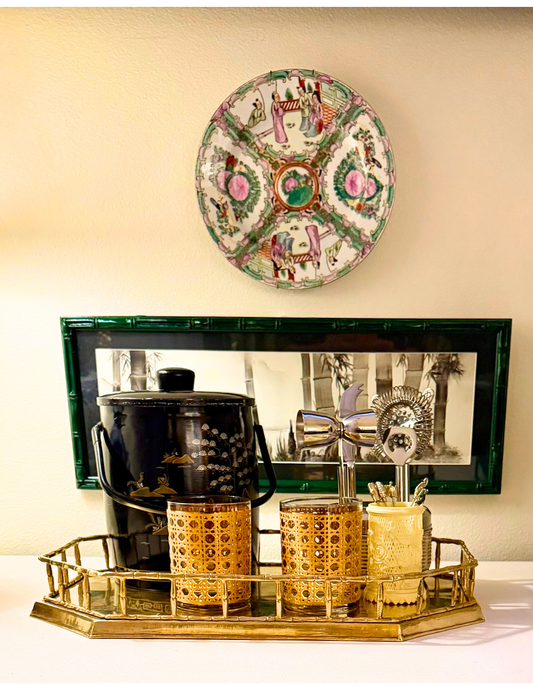 Vintage Solid Brass Faux Bamboo Gallery Tray