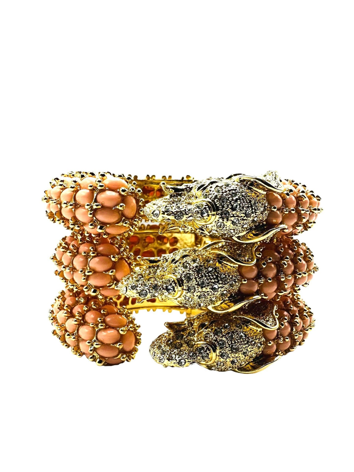 Beaded Elephant Hinged Bracelet in Pink
