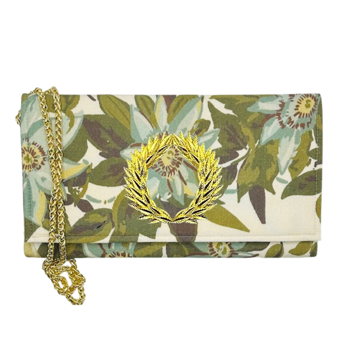 Floral Crossbody Clutch Purse w/ Customizable Embellishment: White bamboo stick