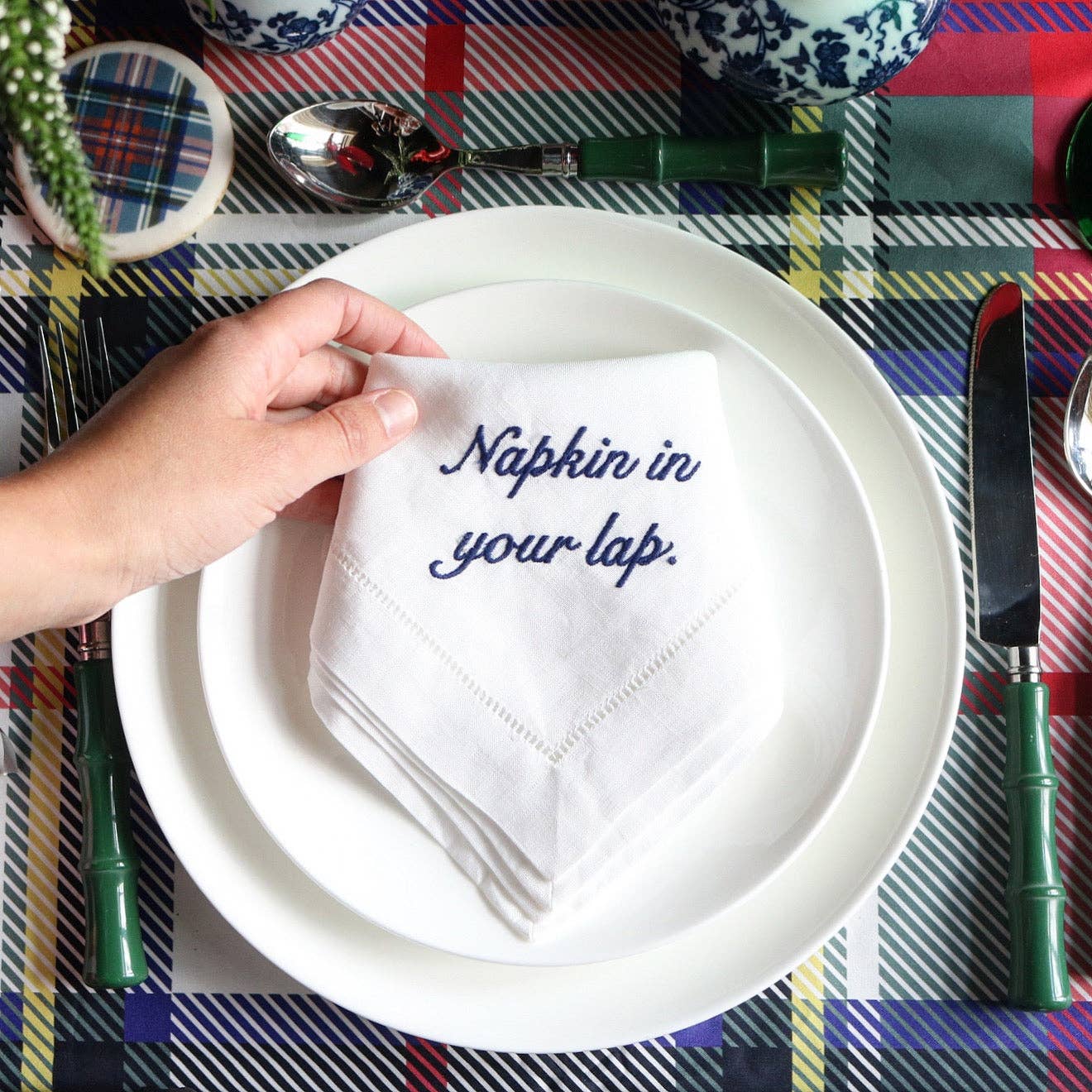 Miss Manners Dinner Napkin Set of 4 (Blue) – by Chefanie