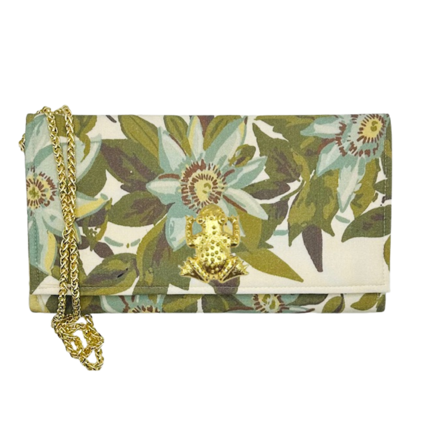 Floral Jasper Crossbody Clutch with Gold Bamboo Embellishment