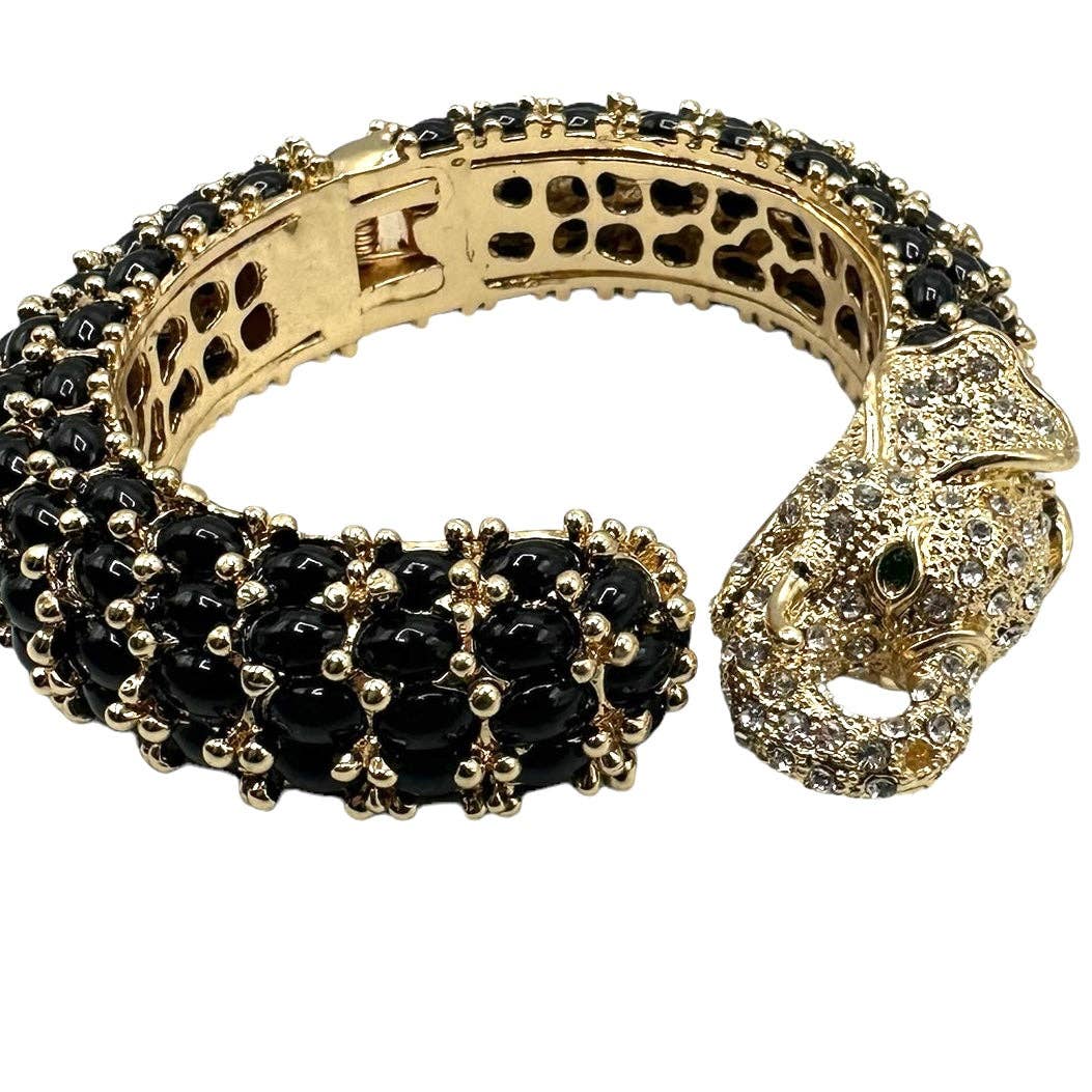 Beaded Elephant Hinged Bracelet in Black