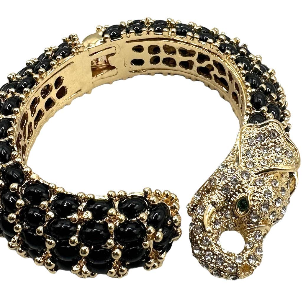 Beaded Elephant Hinged Bracelet in Black