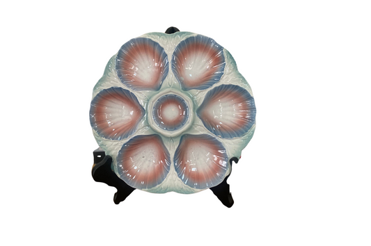 VINTAGE FRENCH DIGOIN & SARRAGUEMINES MAJOLICA OYSTER PLATE, CIRCA 1930