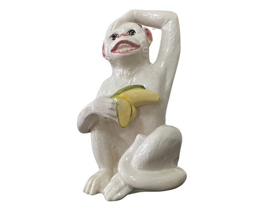 Mid-Century Vietri Majolica Playful Monkey Figurine Palm Beach Deco