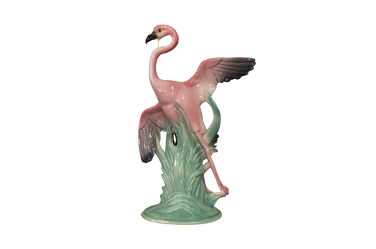 ART DECO CERAMIC PINK FLAMINGO FIGURINE IN PRISTINE CONDITION