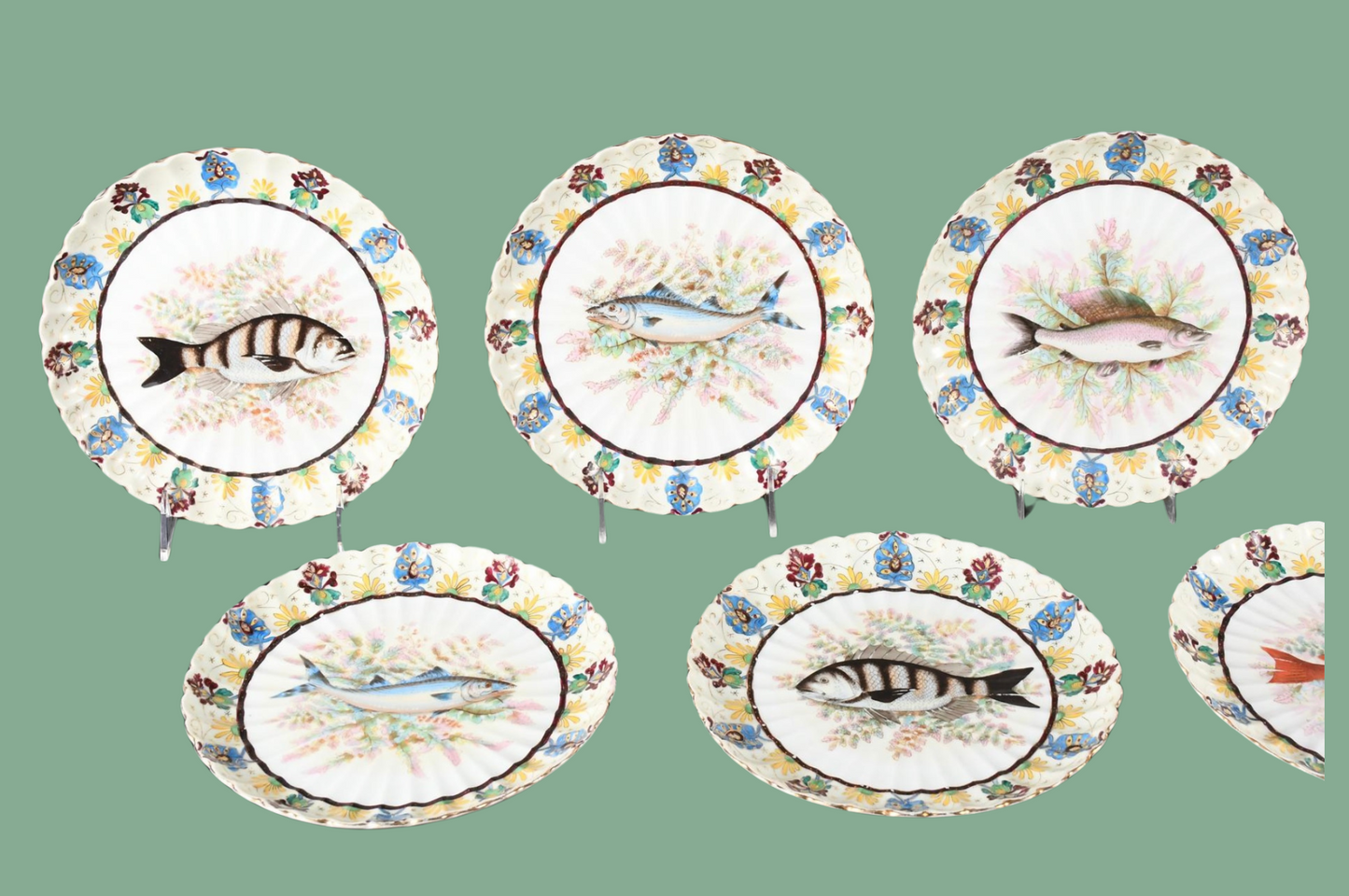 1890's Victoria MARX & GUTHERZ CARLSBAD FINE PORCELAIN FISH SET