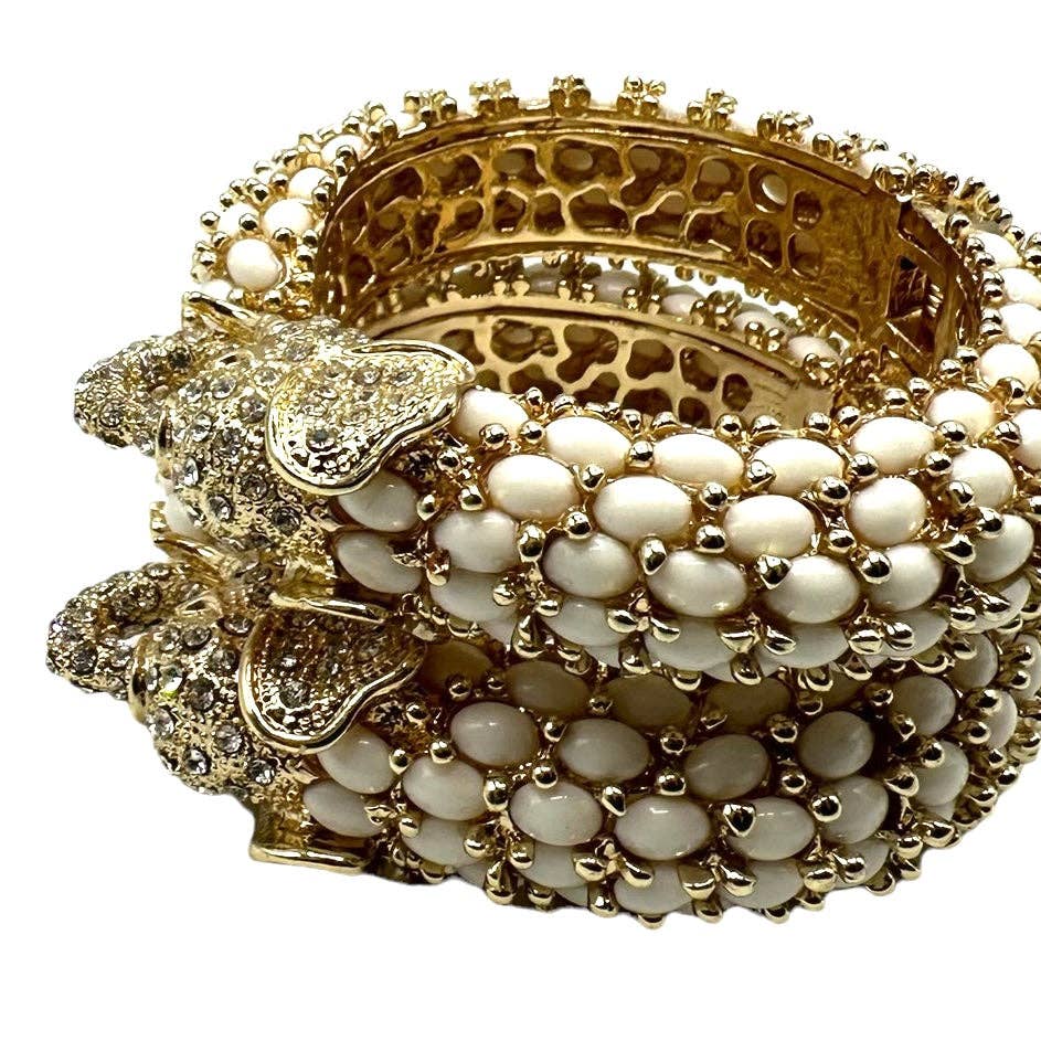 Beaded Elephant Hinged Bracelet in White