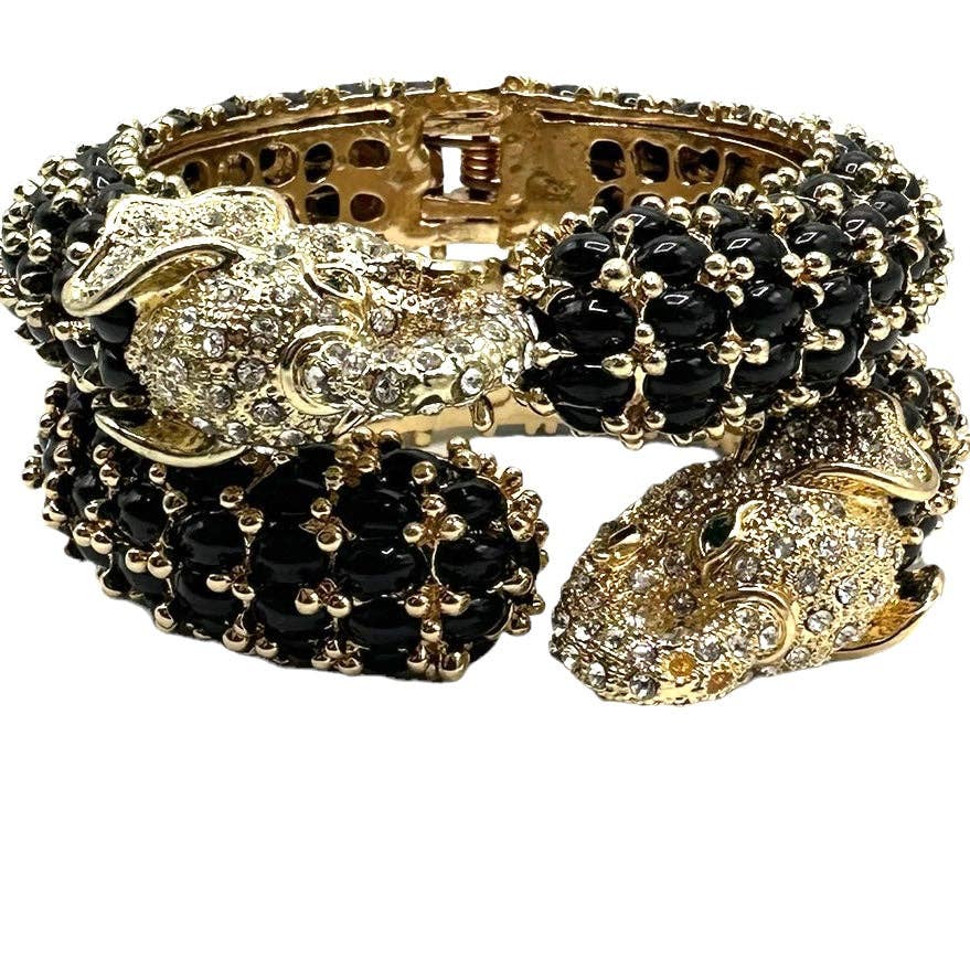 Beaded Elephant Hinged Bracelet in Black