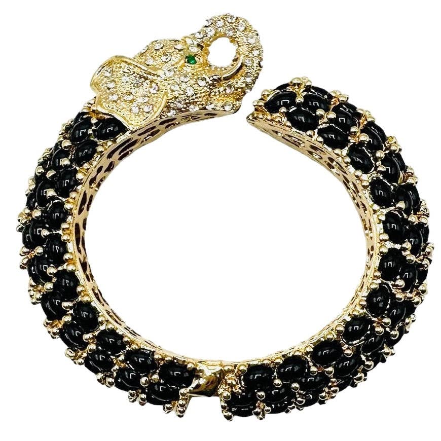 Beaded Elephant Hinged Bracelet in Black