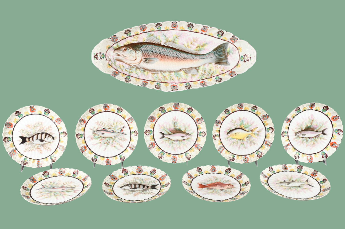 1890's Victoria MARX & GUTHERZ CARLSBAD FINE PORCELAIN FISH SET