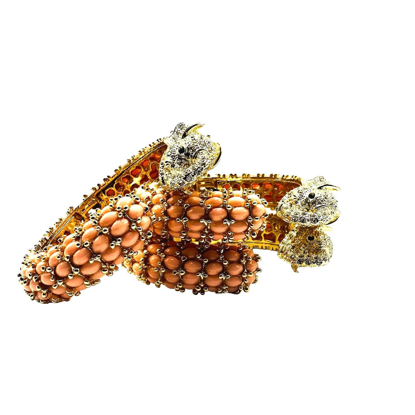 Beaded Elephant Hinged Bracelet in Pink