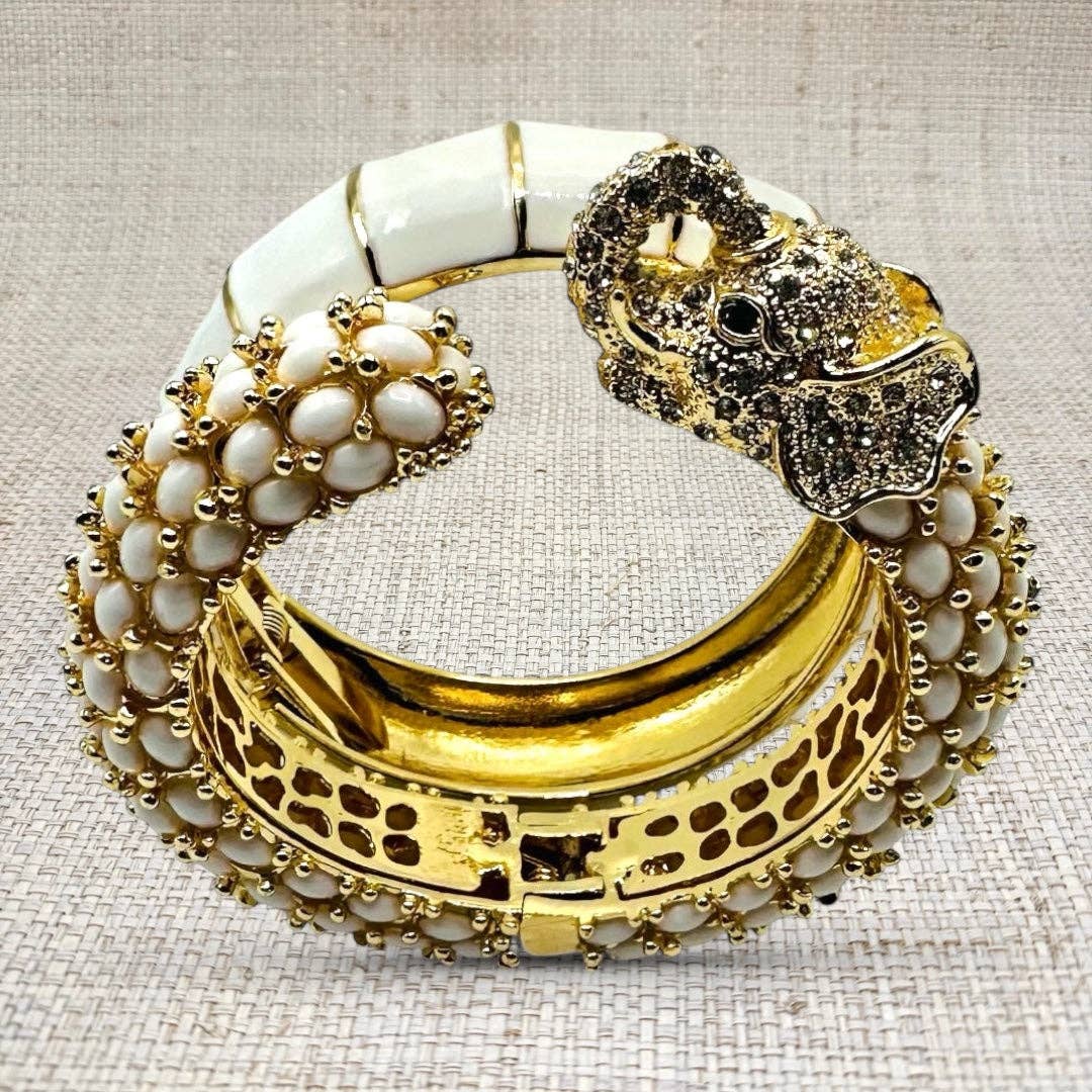 Bamboo & Bejeweled Elephant Bracelet Set – Inspired by David Webb | Set of 2