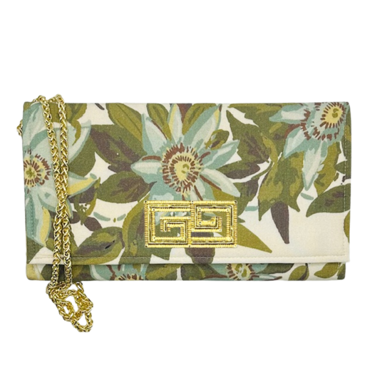 Floral Jasper Crossbody Clutch Purse Greek Key Embell