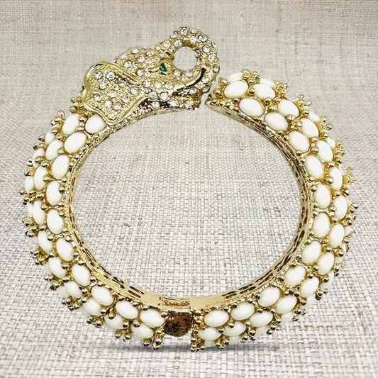 Beaded Elephant Hinged Bracelet in White