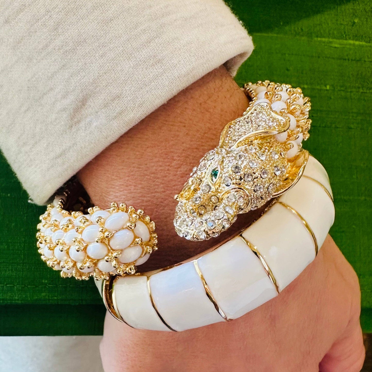 Bamboo & Bejeweled Elephant Bracelet Set – Inspired by David Webb | Set of 2