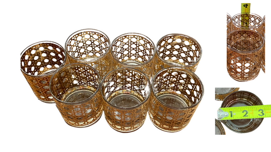 Vintage Culver Canella Whiskey Glass Set, Double Old Fashioned and Old Fashioned, 22kt Gold