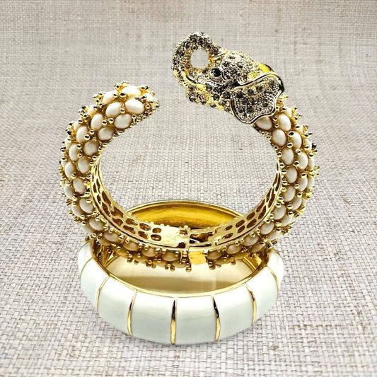 Bamboo & Bejeweled Elephant Bracelet Set – Inspired by David Webb | Set of 2
