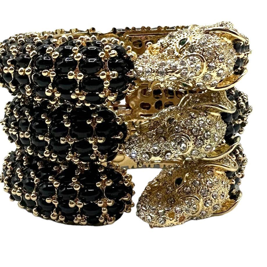 Beaded Elephant Hinged Bracelet in Black