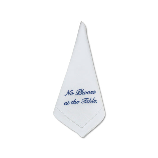No Phones at the Table Dinner Napkins (Set of 4) – by Chefanie Blue Embroidery