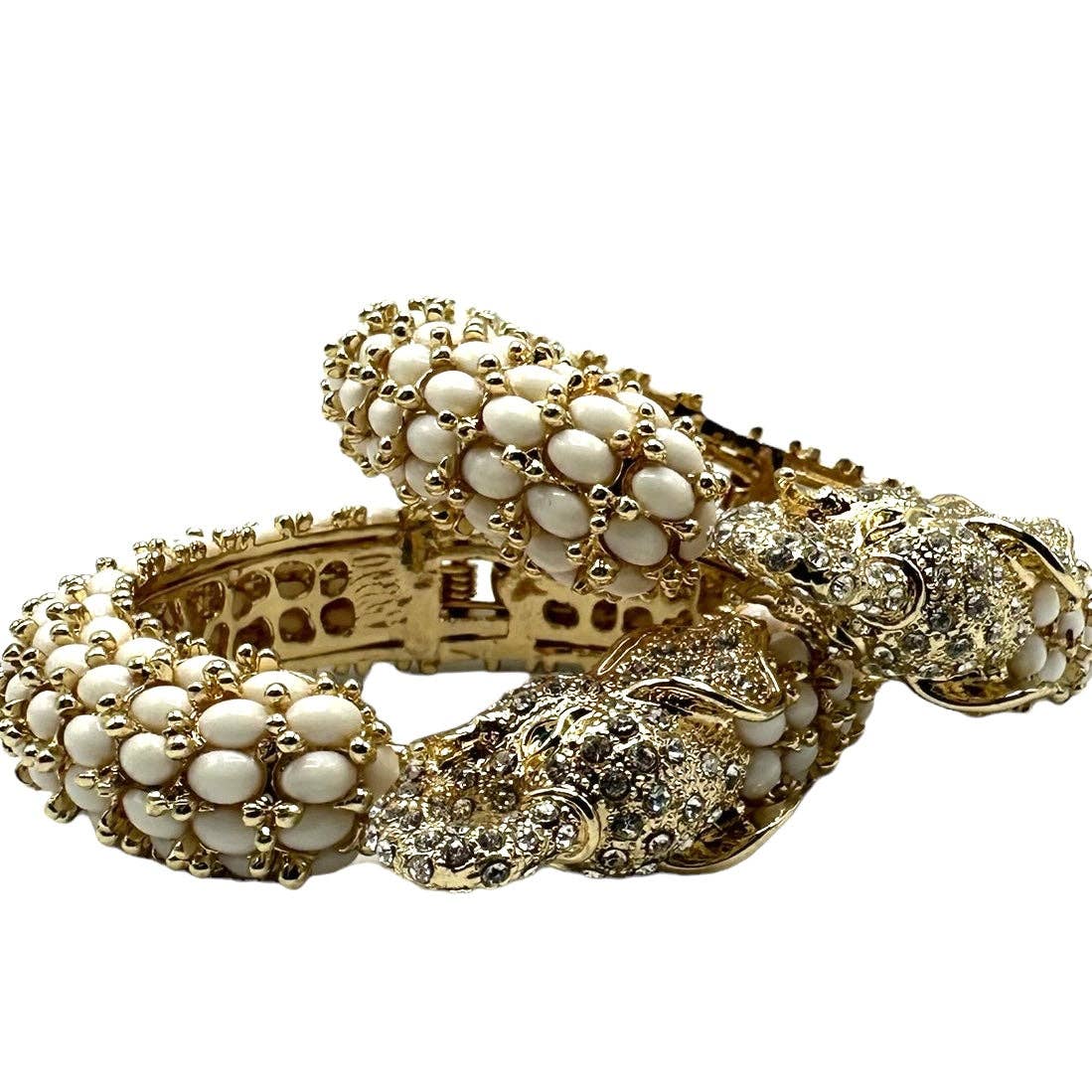 Beaded Elephant Hinged Bracelet in White