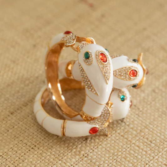 White Fish Cuff Bracelet w/ Ruby & Pavé Accent Design