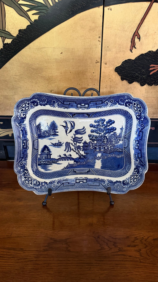Antique c.1920s Wood & Sons Woods Ware Blue Willow English transferware platter