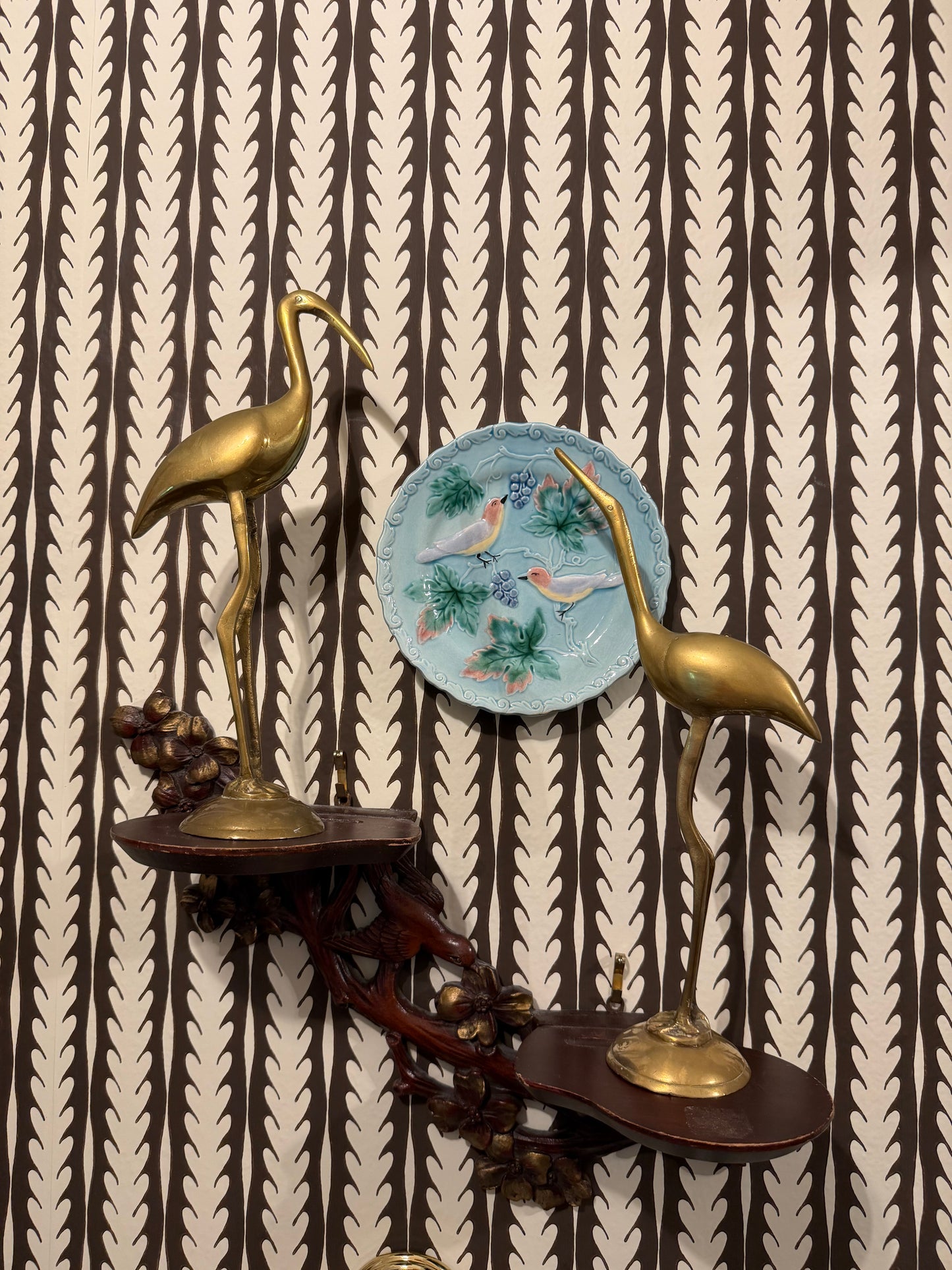 Vintage Solid Brass Crane Pair