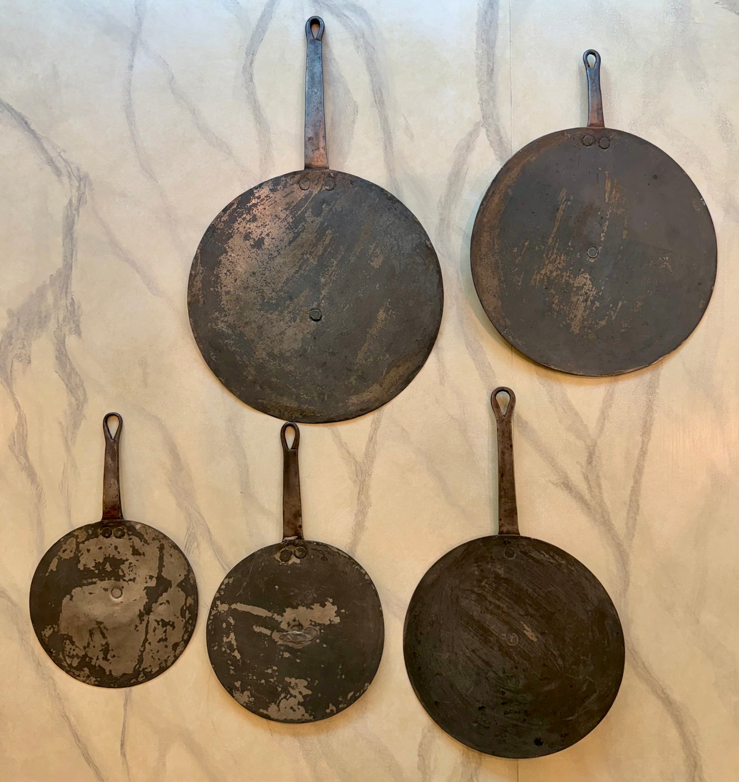 Antique French Copper Pot Lids — Set of Five